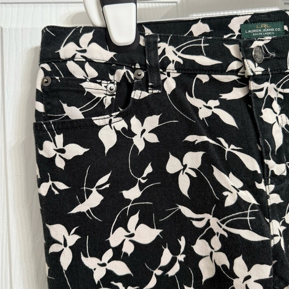 Lauren Ralph Lauren Black & White Floral Print Jeans Pants LRL Size 10 Preppy - Picture 2 of 5